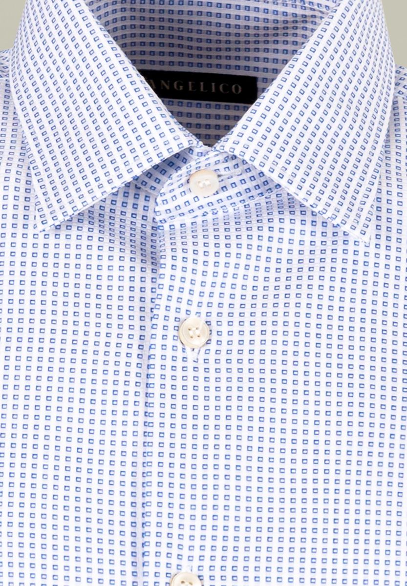 Camicia bianca stampa quadretto bluette