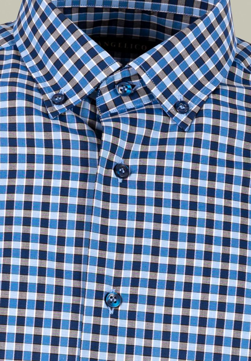 Camicia azzurro-blu quadretto BD slim
