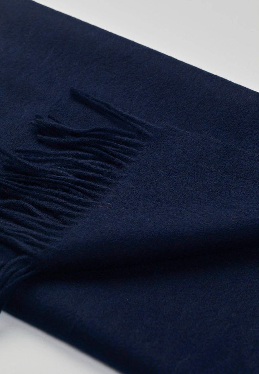 Sciarpa blu lana frange