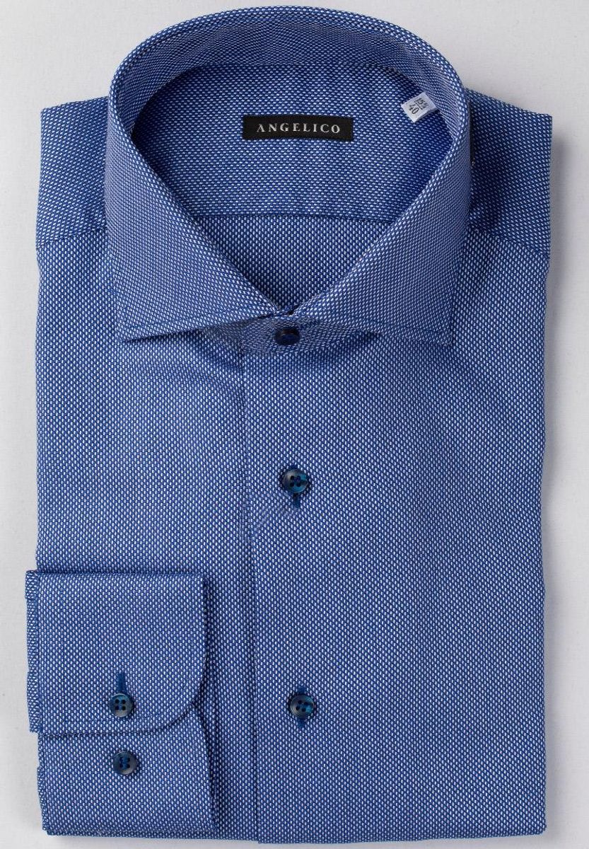 Camicia bluette operata puntinata slim