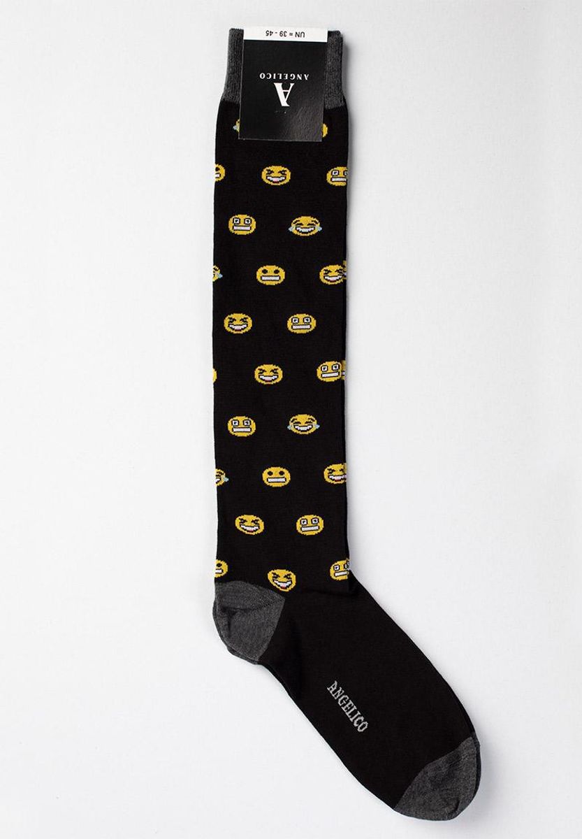 Calza nera smile giallo cotone stretch