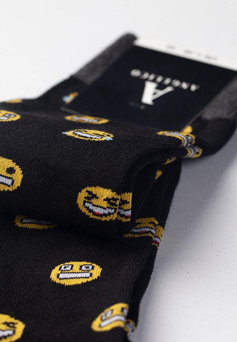 Calza nera smile giallo cotone stretch