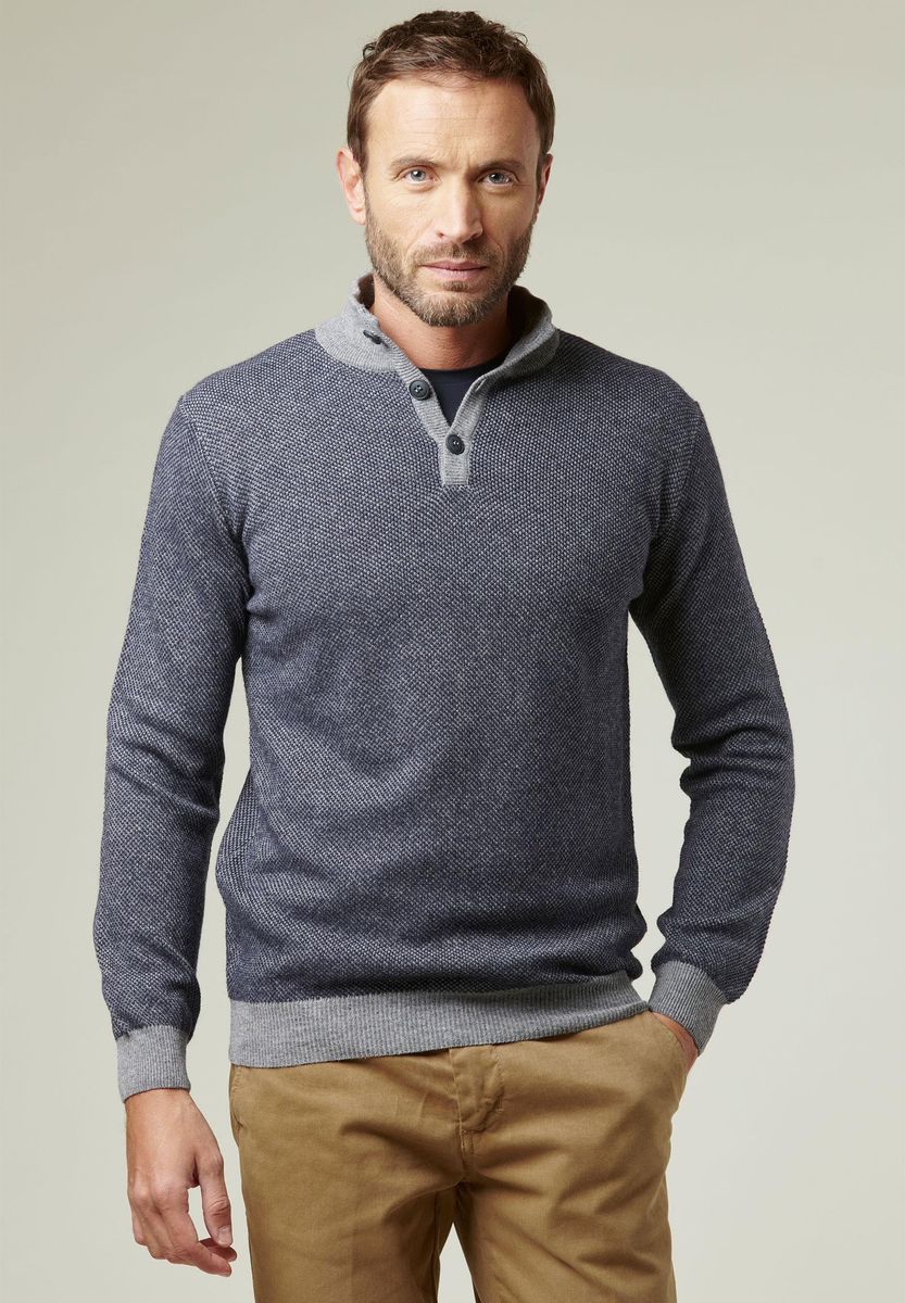 Lupetto bottoni blu-grigio jacquard