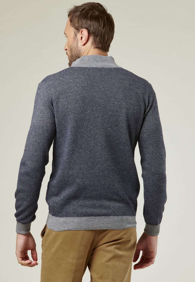 Lupetto bottoni blu-grigio jacquard