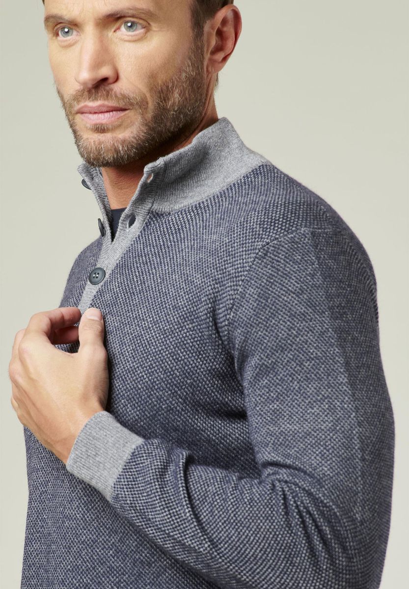 Lupetto bottoni blu-grigio jacquard