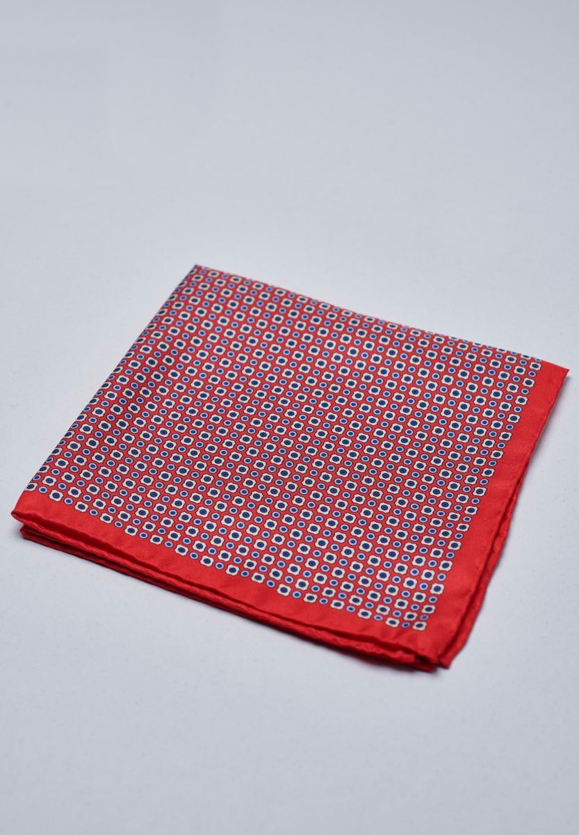 Pochette rossa seta microfantasia blu