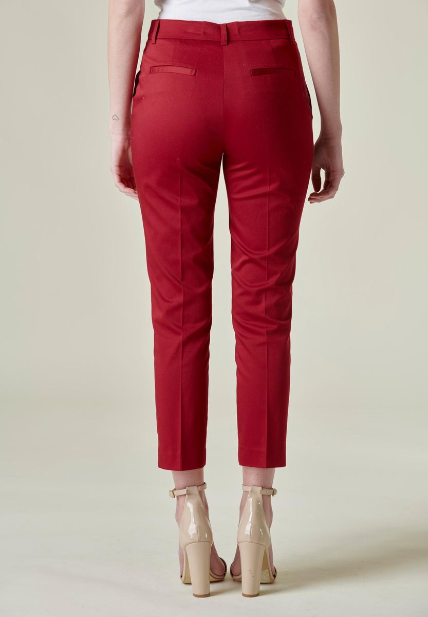 Angelico - Pantalone rosso scuro sigaretta raso cotone stretch - 4