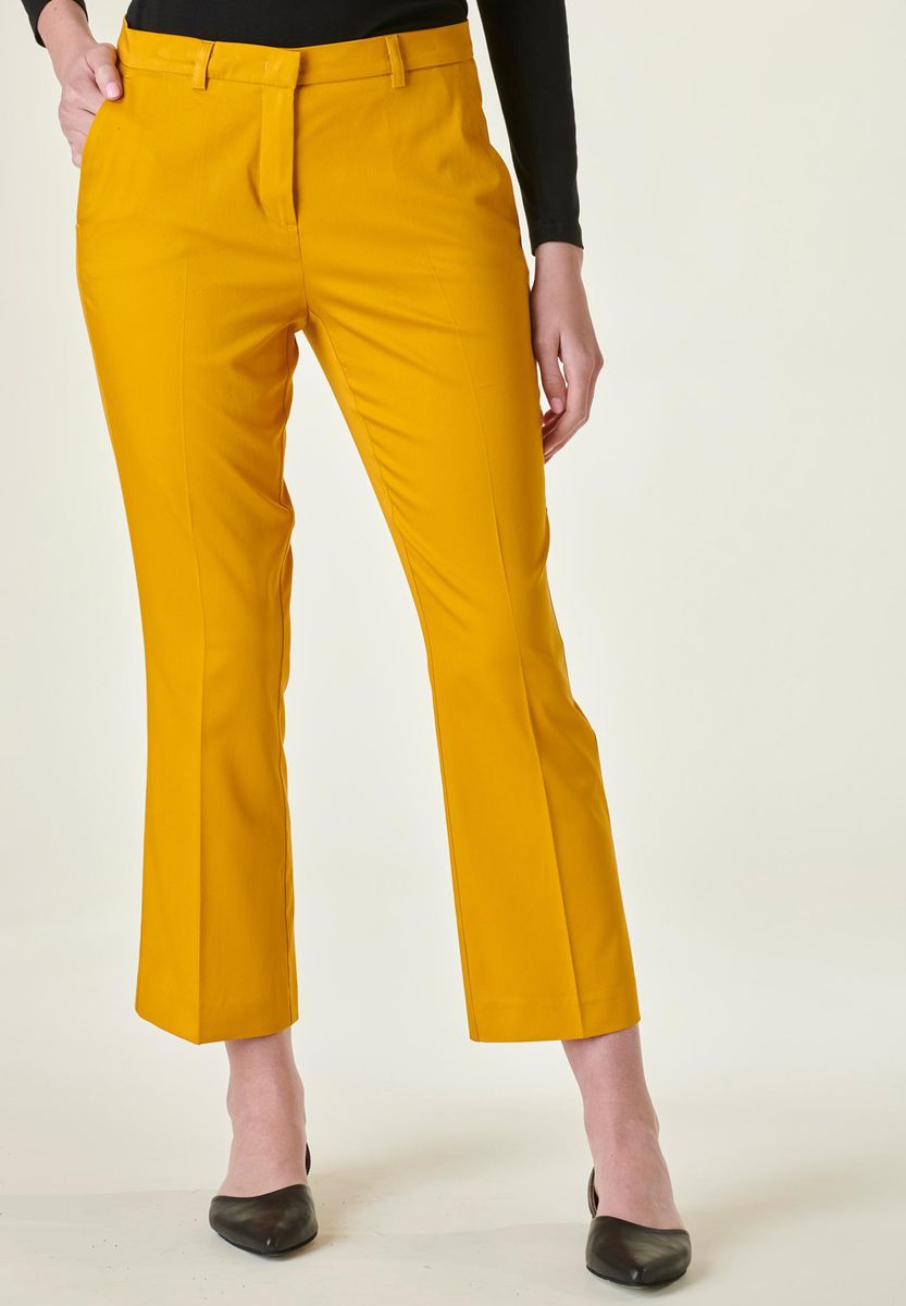 Angelico - Pantalone giallo cropped raso cotone - 3