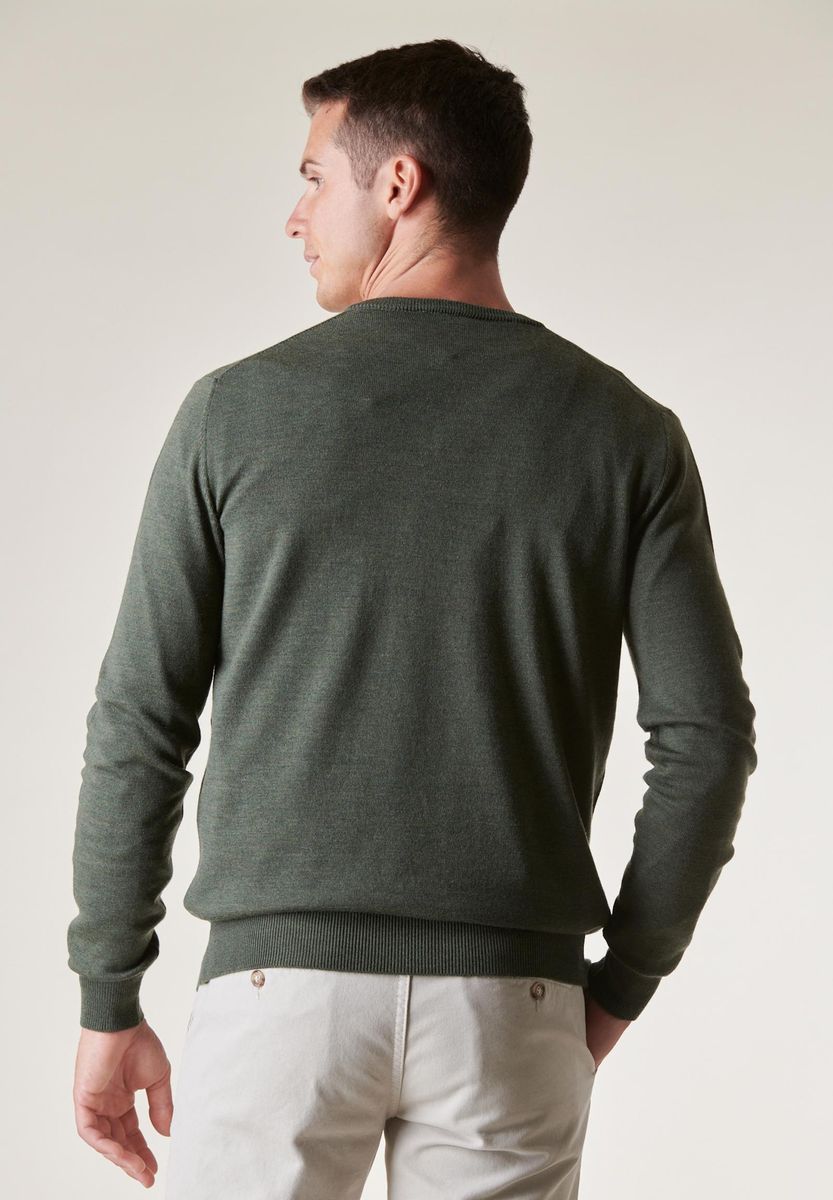 Maglia V verde bosco merino Lanerossi