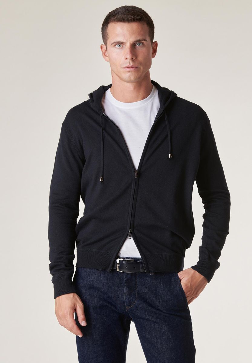 Maglia blu cappuccio full zip