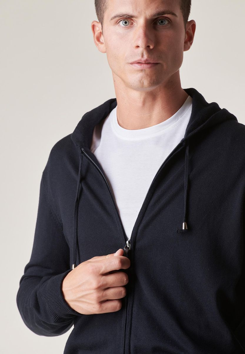 Maglia blu cappuccio full zip