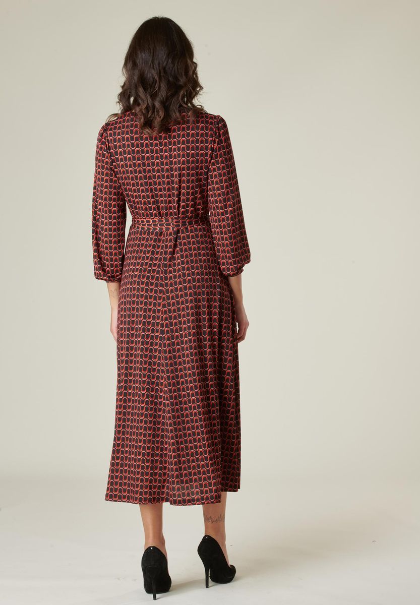 Abito fantasia nero-arancio midi-Angelico