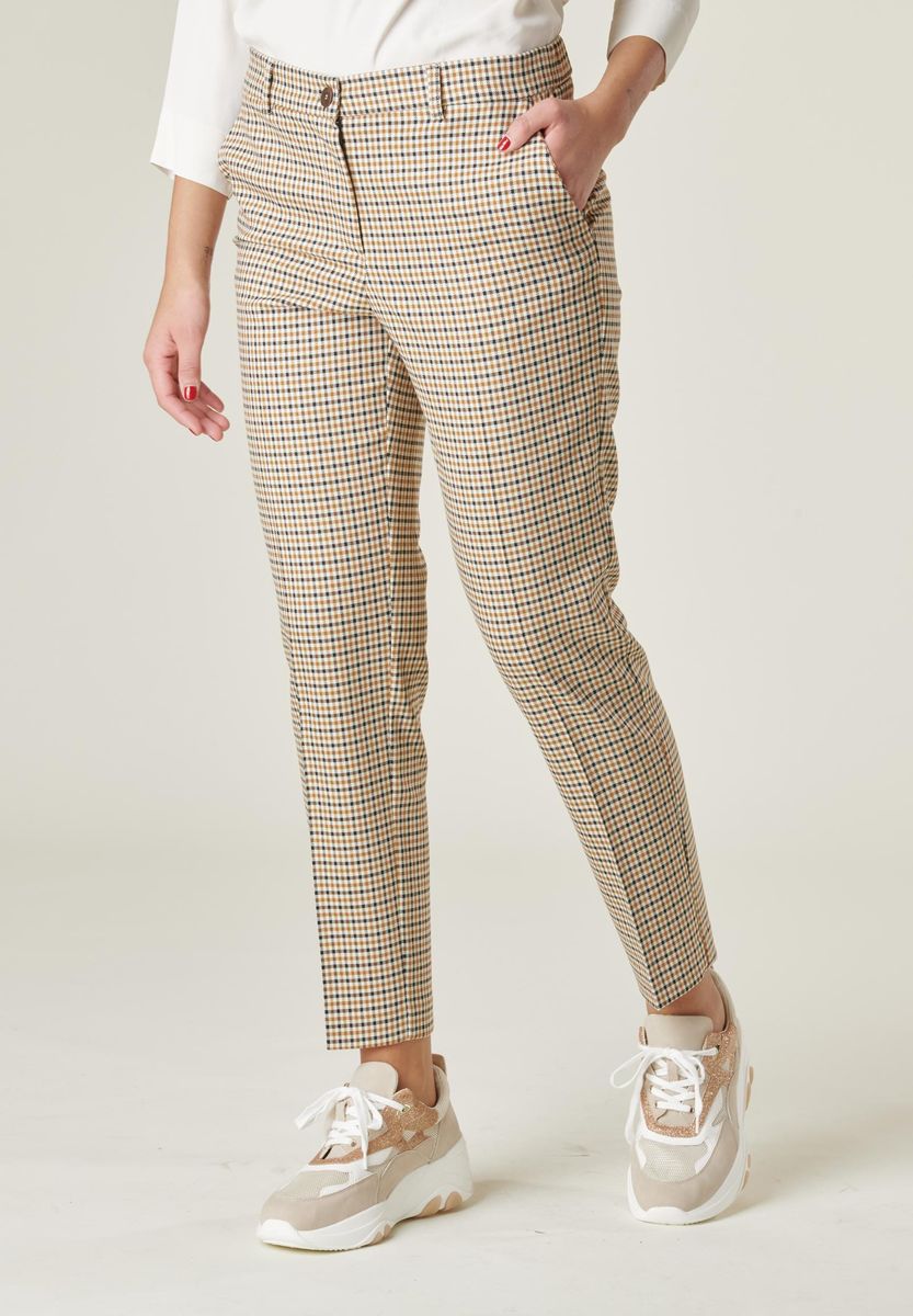 Pantalone quadretto senape-bianco elastico vita