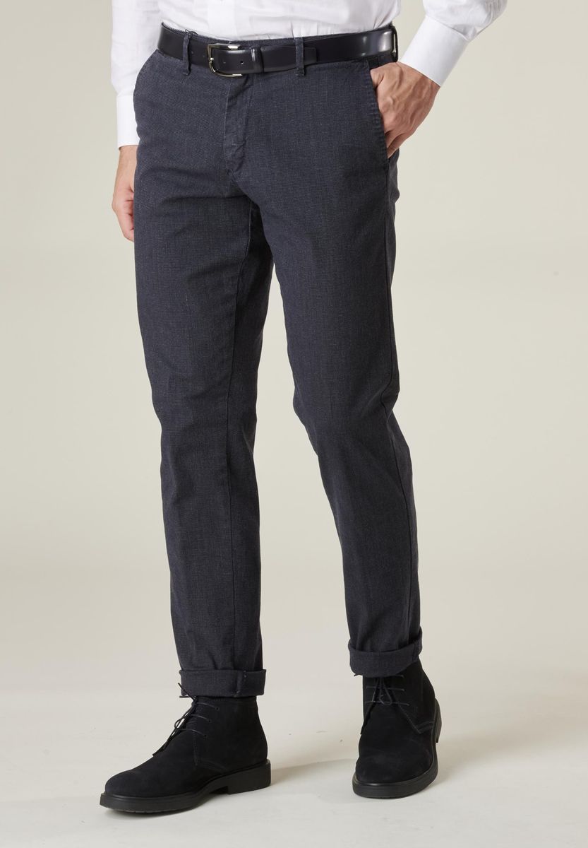 Pantalone blu cotone micro-jacquard
