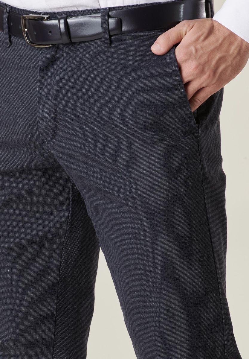 Pantalone blu cotone micro-jacquard