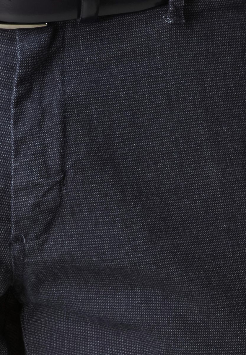 Pantalone blu cotone micro-jacquard