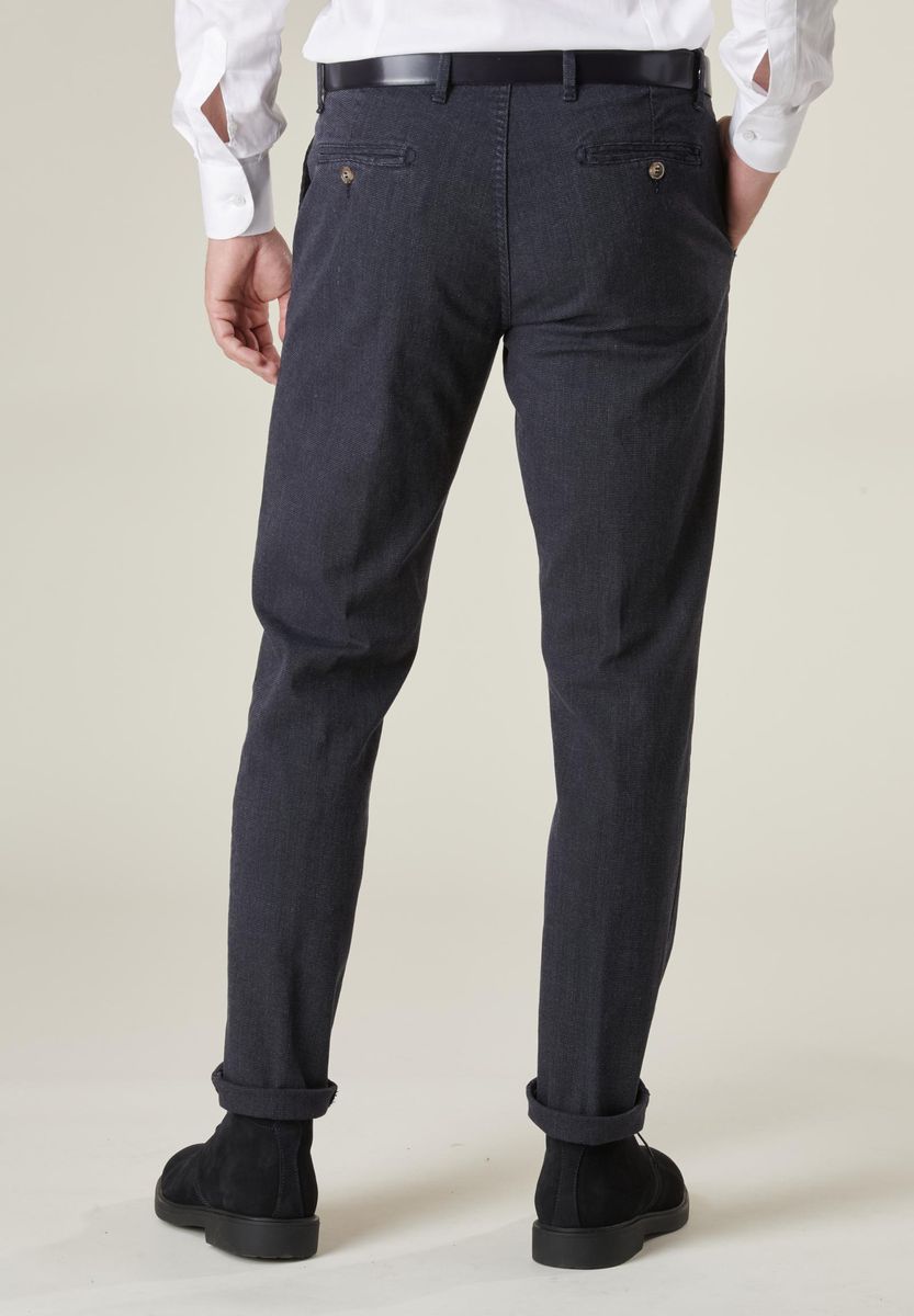 Pantalone blu cotone micro-jacquard