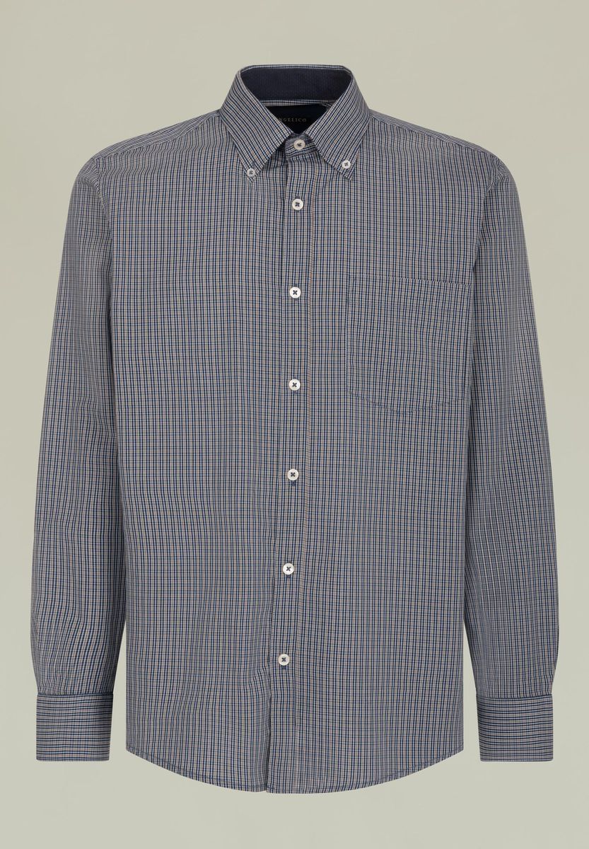 Camicia blu-beige quadretti BD tasca