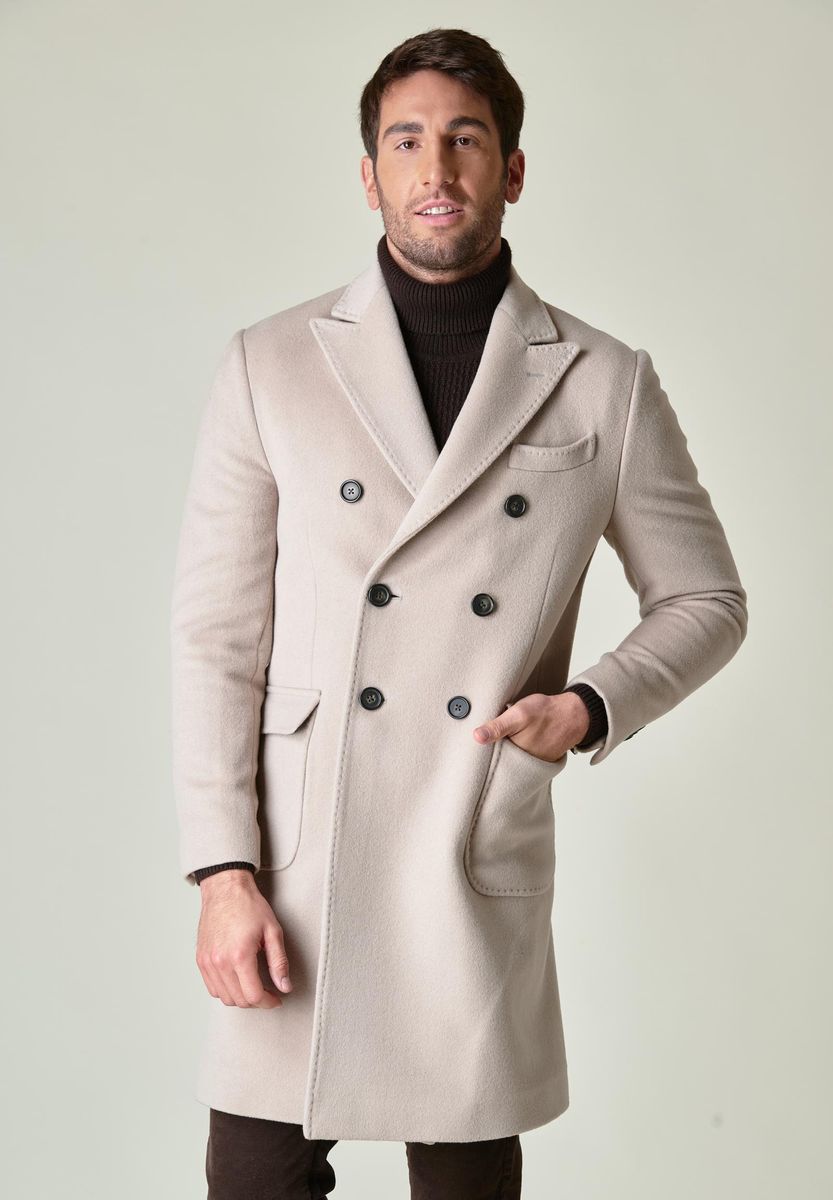 Cappotto naturale doppiopetto tasche applicate lana-cashmere
