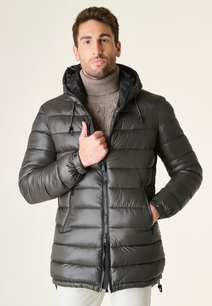 Giaccone fango lungo trapuntato cappuccio anorak-Angelico