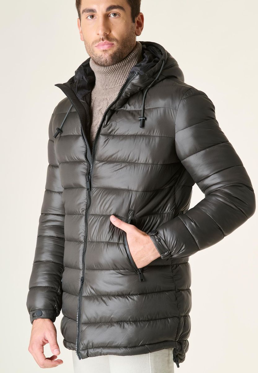 Giaccone fango lungo trapuntato cappuccio anorak-Angelico