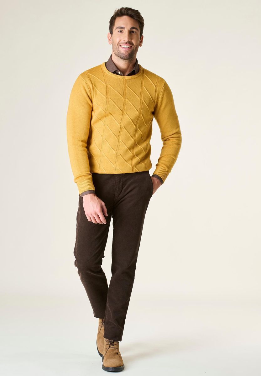 Girocollo senape treccia merino fast dyed