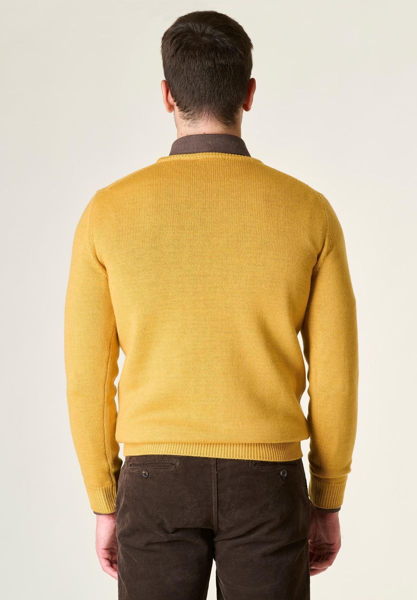 Girocollo senape treccia merino fast dyed