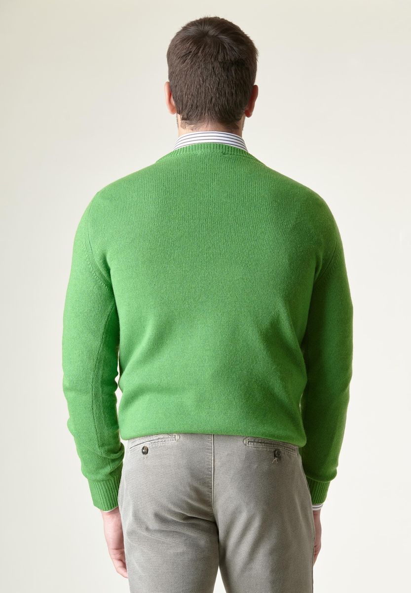 Maglia verde misto lana-cashmere girocollo
