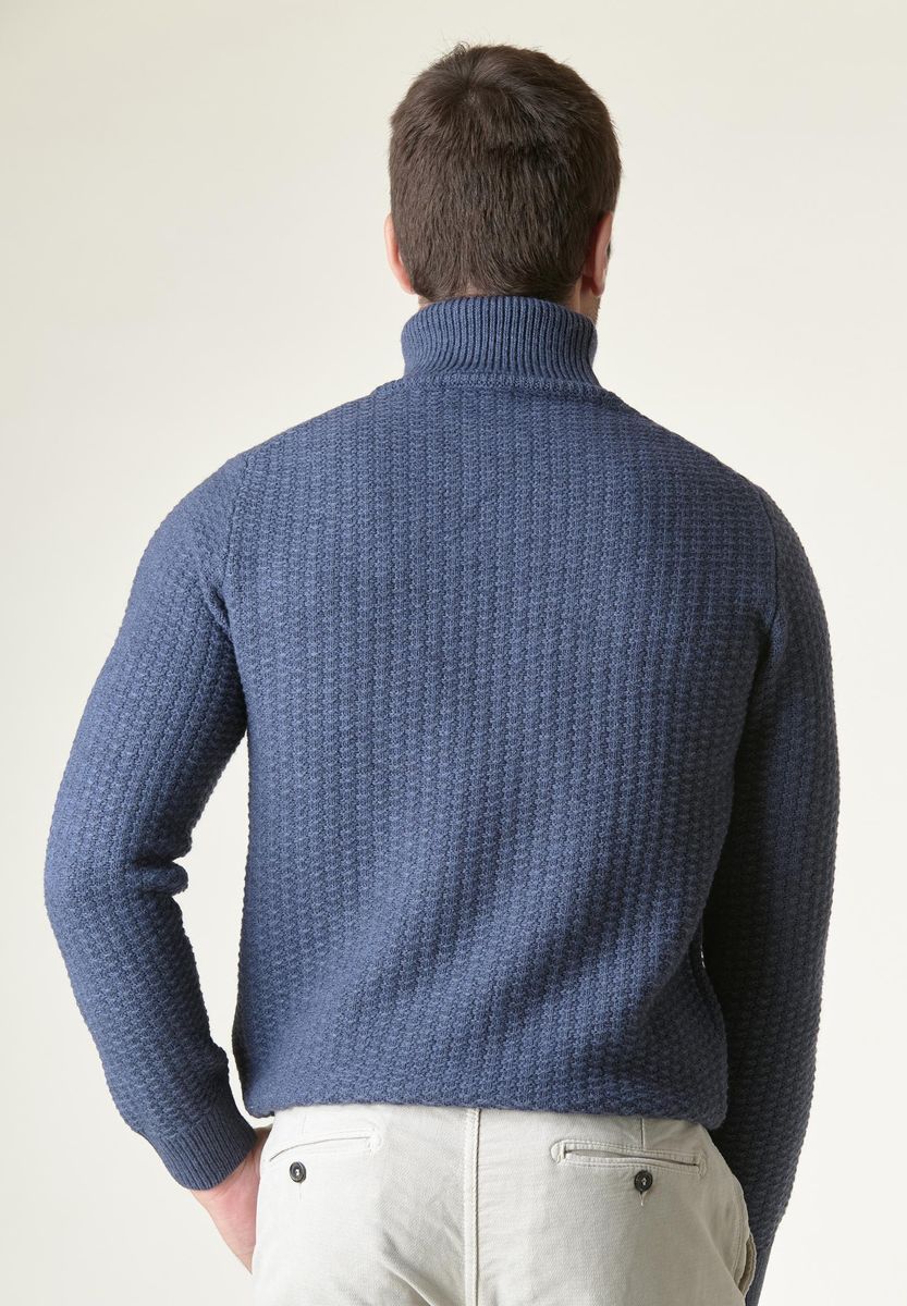 Dolcevita blu denim punto intreccio