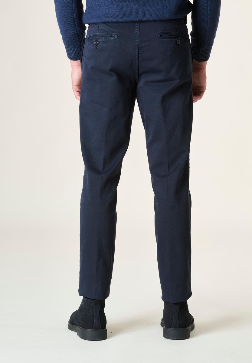 Pantalone blu in gabardina di cotone stretch con toppe iconiche 12-24 mesi