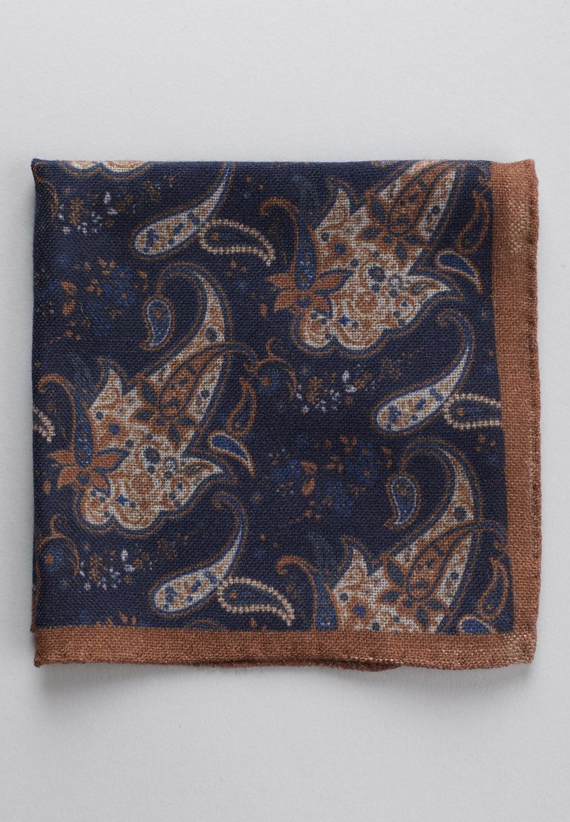 Pochette blu fantasia paisley cacao lana