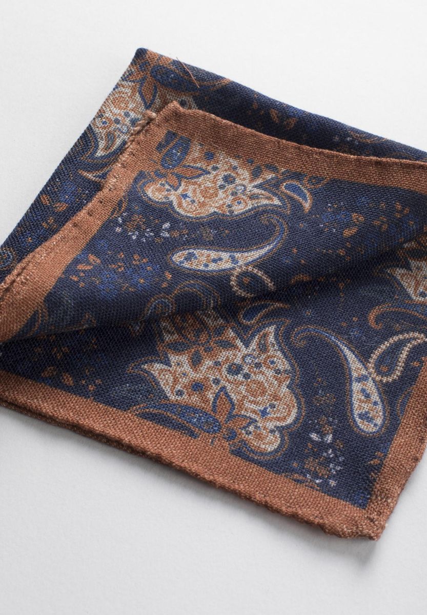 Pochette blu fantasia paisley cacao lana