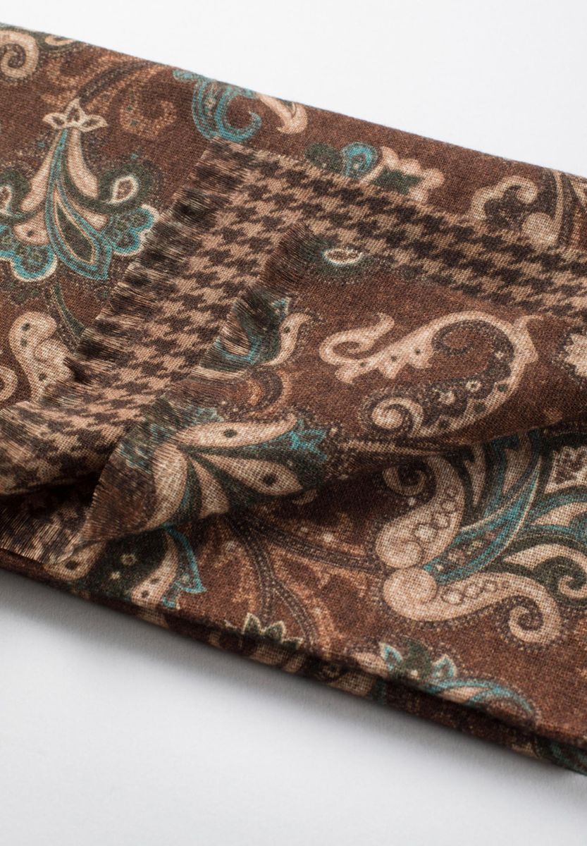 Sciarpa tabacco-azzurra paisley Pied de Poule
