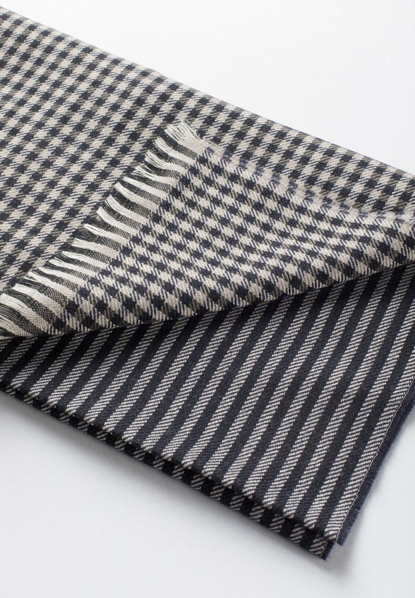 Sciarpa blu-perla quadretti-righe