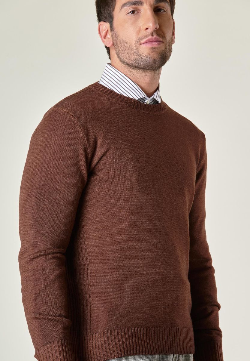 Maglia tabacco merino fast dyed girocollo
