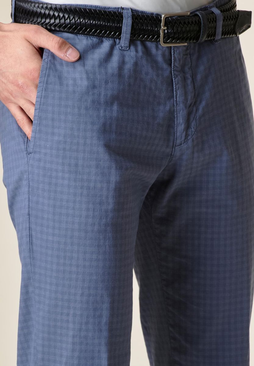 Angelico - Pantalone azzurro quadretto cotone tc stretch - 2