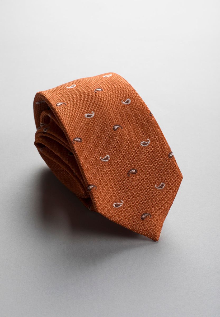 Cravatta arancio-marrone seta gocce piccole