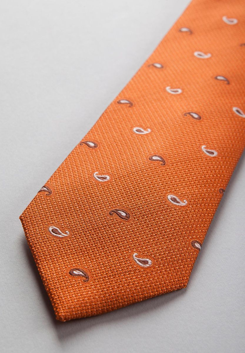 Cravatta arancio-marrone seta gocce piccole