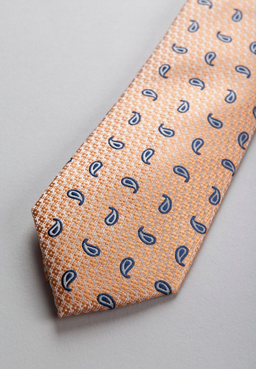Cravatta arancio-blu seta gocce piccole