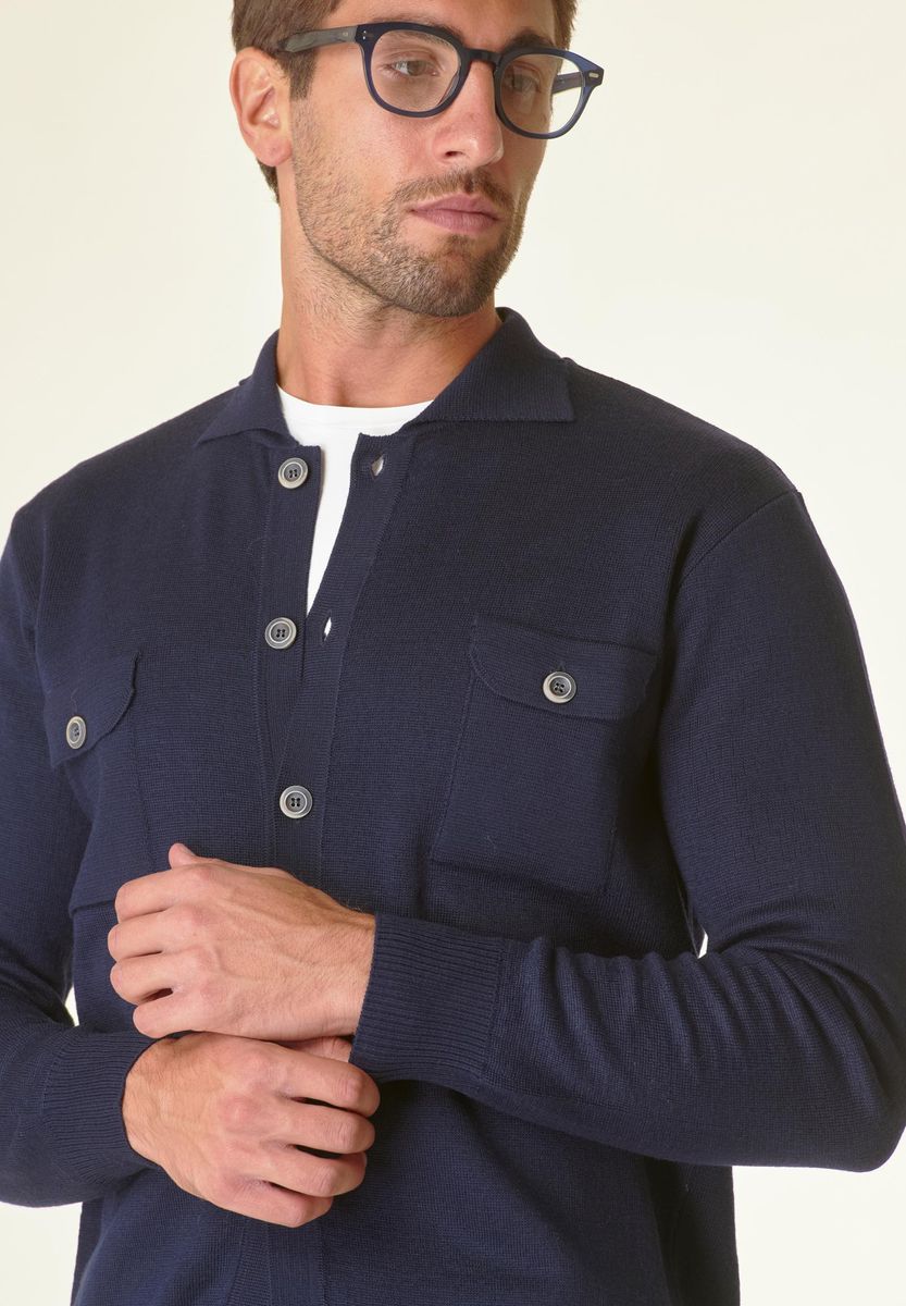 Blue knitted jacket with pockets wool blend Angelico 2