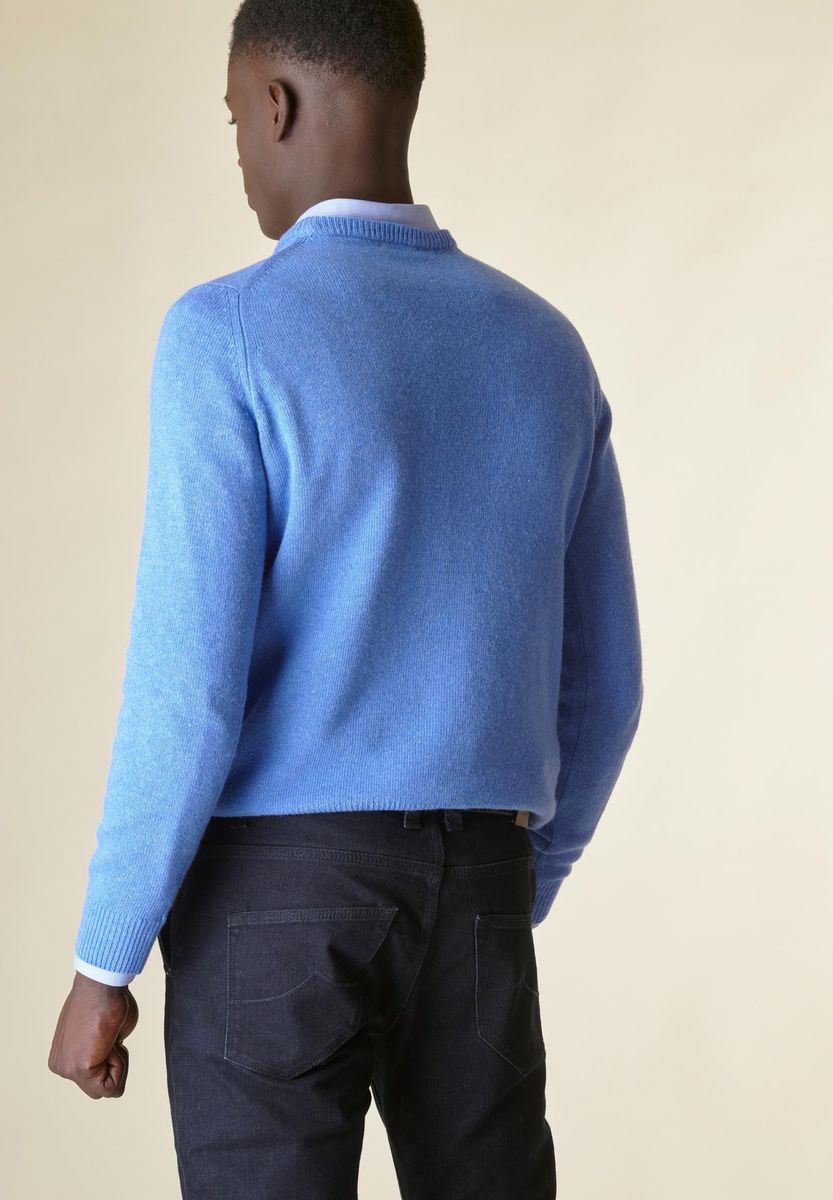 Girocollo azzurro misto lana-cashmere