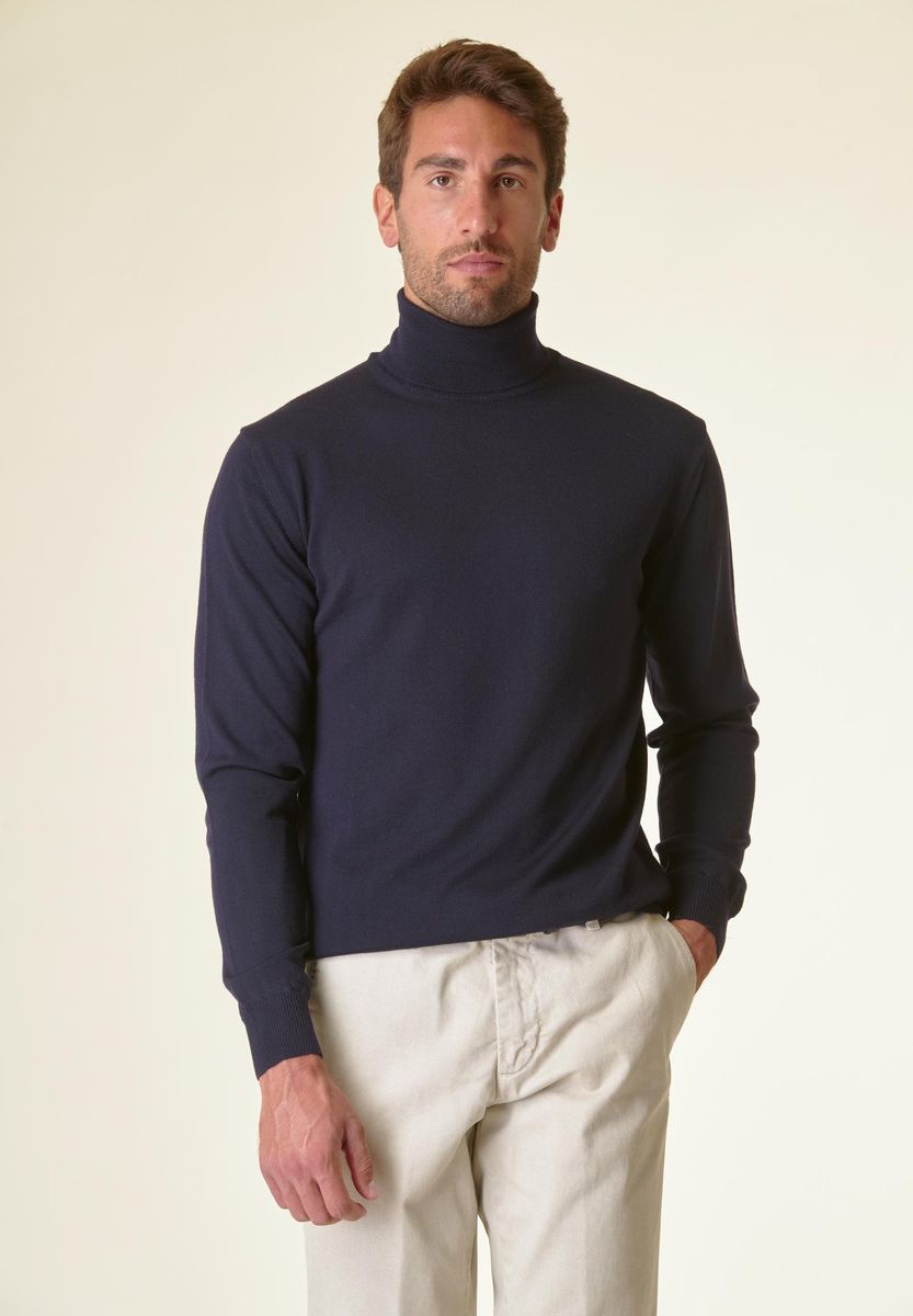 Dolcevita blu scuro merino Lana Gatto Angelico 1