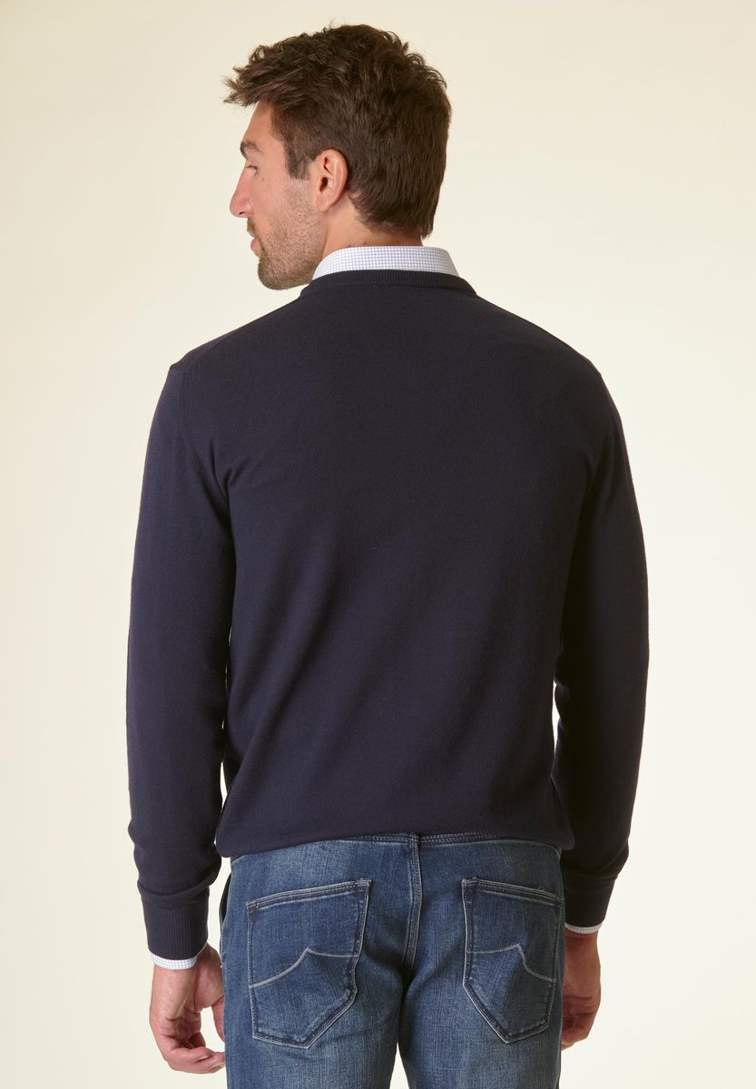 Scollo v blu merino fine LANA GATTO