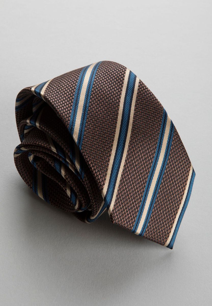 Cravatta rigata bruciato-beige-blu seta