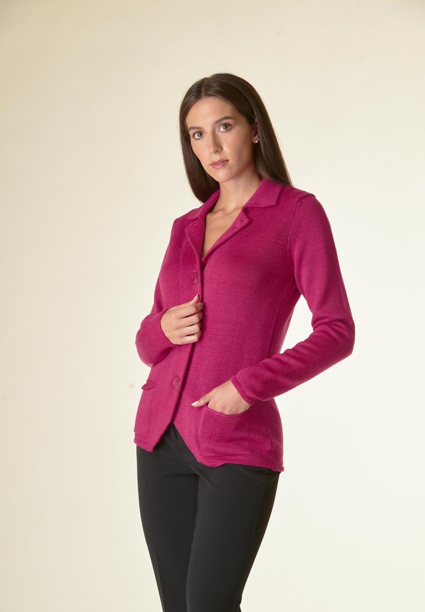 Cardigan fucsia 3 bottoni merino Lana-Gatto-Angelico