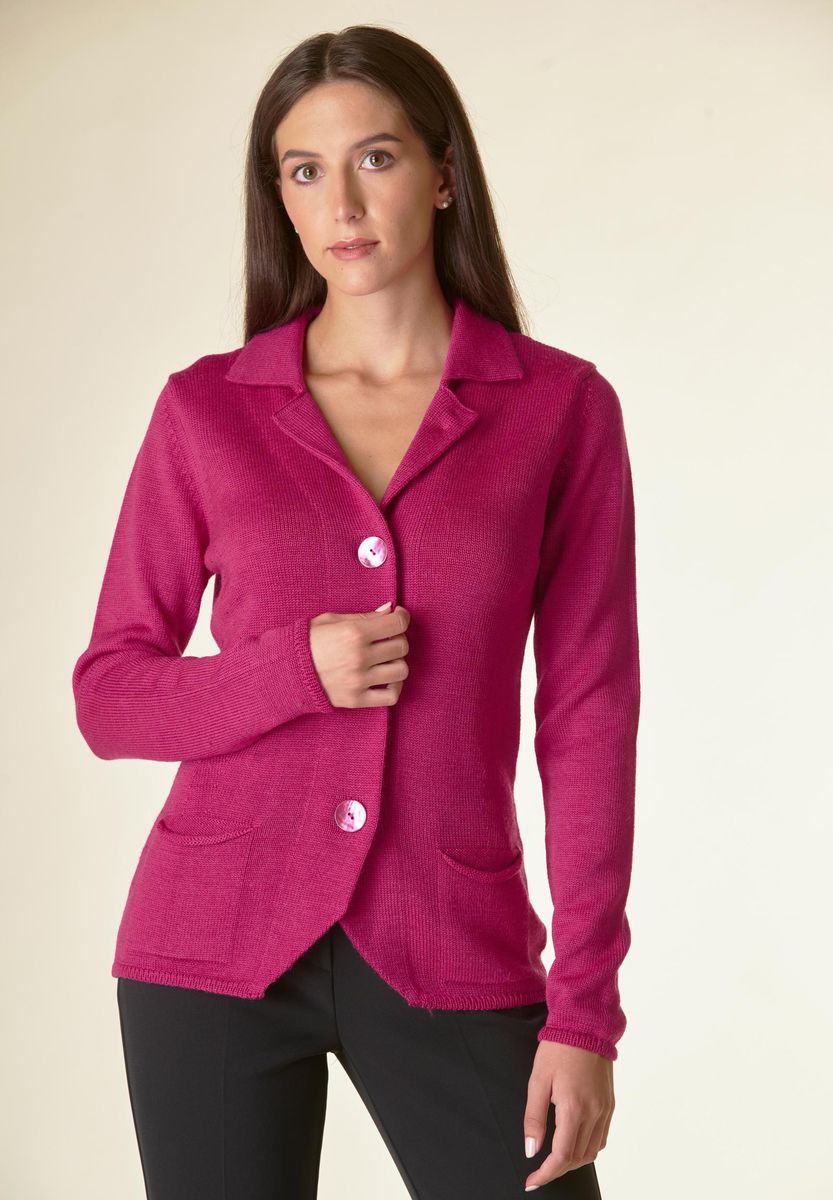 Cardigan fucsia 3 bottoni merino Lana-Gatto-Angelico