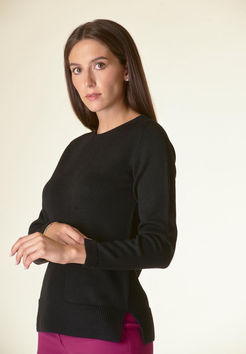 Maglia nera motivo centrale costa Lana-Gatto-Angelico