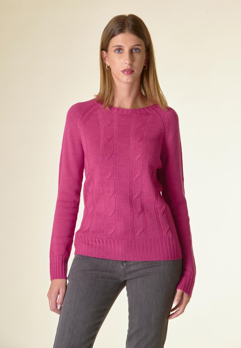 Maglia fucsia a trecce raglan
