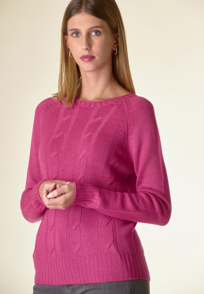 Maglia fucsia a trecce raglan-Angelico