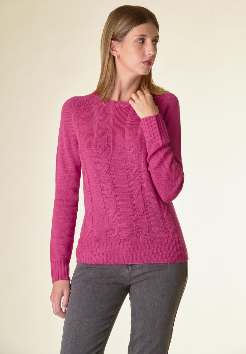 Maglia fucsia a trecce raglan
